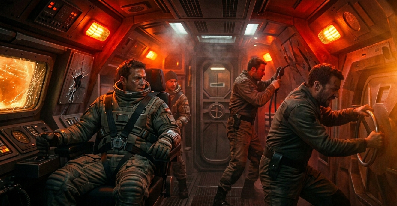 Crew at the controls